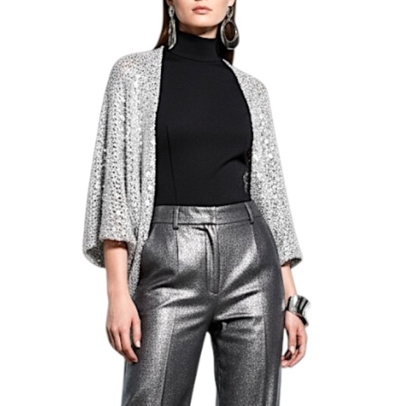 INC International Concepts grey silver sequin bead open front cocoon cardigan XL - Picture 1 of 14